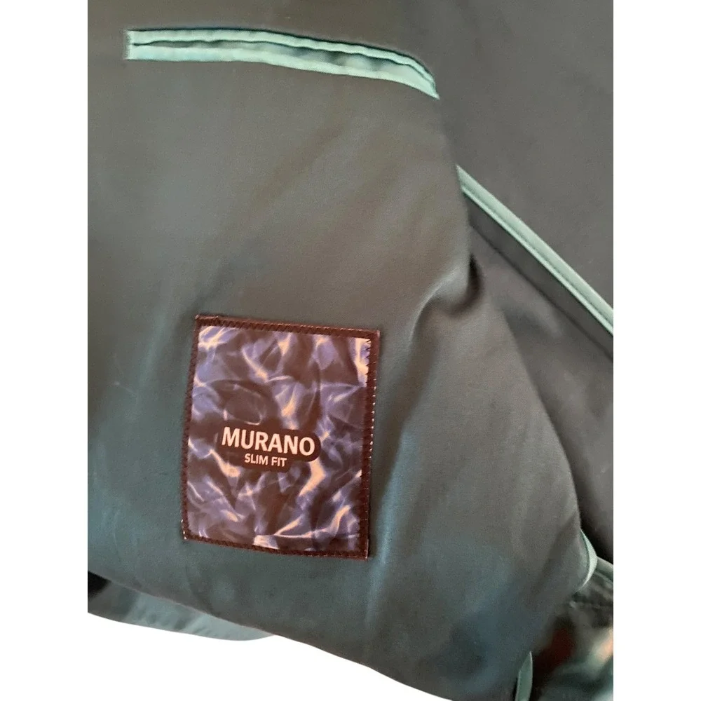 Murano Mens Slim Fit Green Satin Finish Blazer Sport Coat Size 38 R Cotton Blend